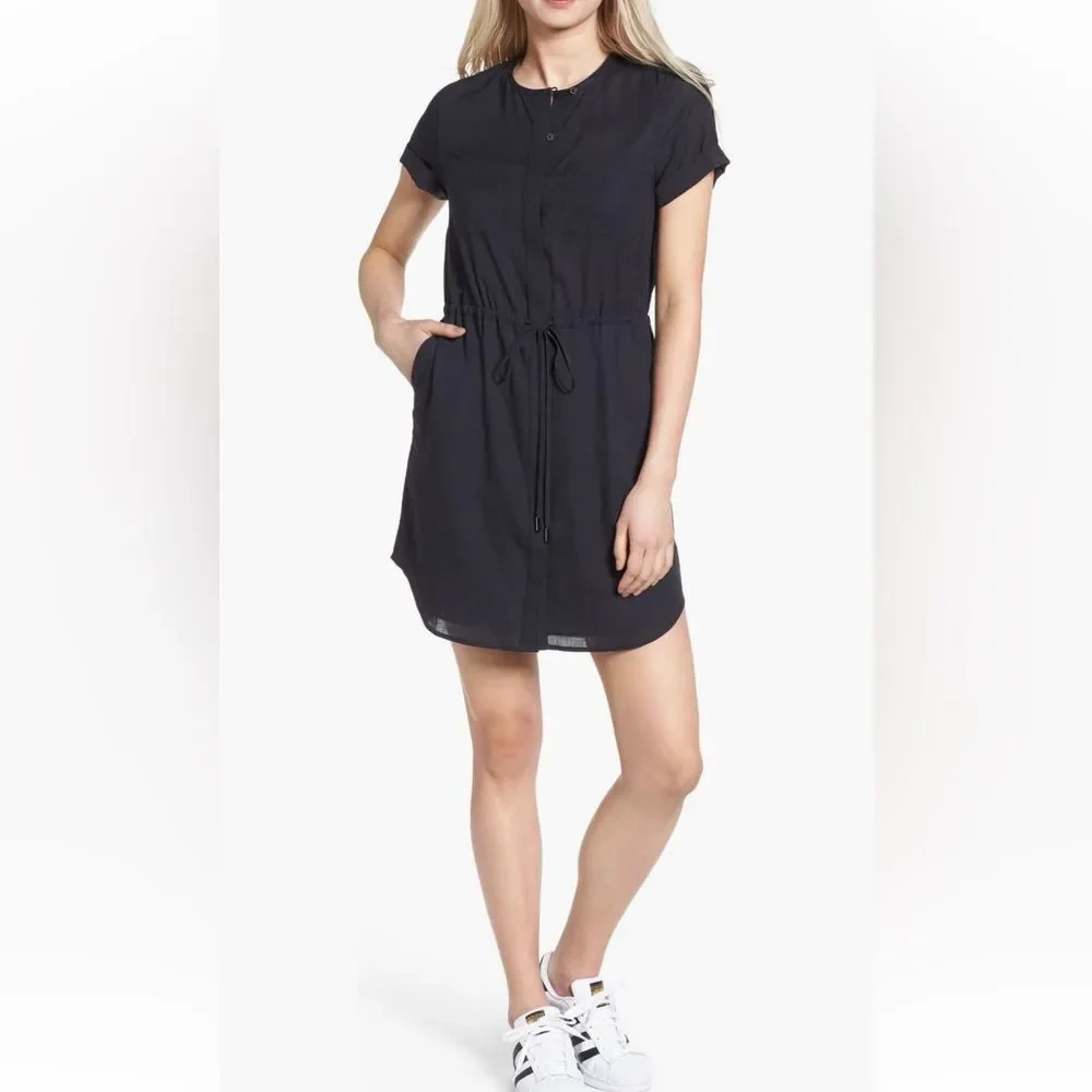 AG Collarless Black Shirt Dress, Size Small, NWT - Picture 1 of 12